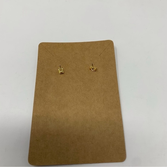 Vintage Gold Tone with White Swirl Half Moon Stud Earrings - Picture 6 of 7